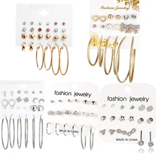 Если вы Винтаж геометрический Кристалл Комплект сережек для женщин Мода звезда микс Золото Серебро Цвет Круглый Brincos серьги гвоздики ювелирные изделия