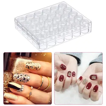 

Transparent Plastic Bead Jewelry Storage Box Containers with 30pcs Small Round Jars Empty Storage Case Container Nail Art Tools