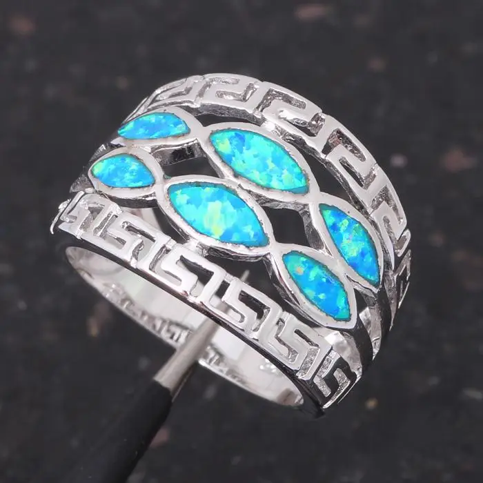 Удивительные обручальные кольца для возлюбленной голубой огненный опал серебряные штампованные кольца радужные модные украшения американский размер#6#7#8#9 OR641A