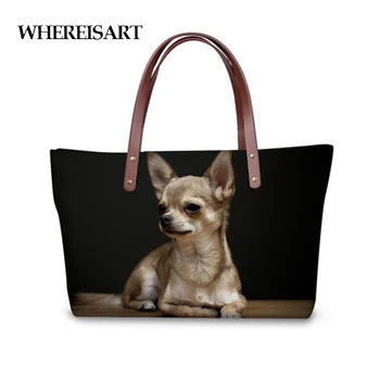 

WHEREISART Kawaii Chihuahua Design Women Handbags Casual Female Large Tote Bags Luxury Shoulder Shopping Bag for Christmas Gift
