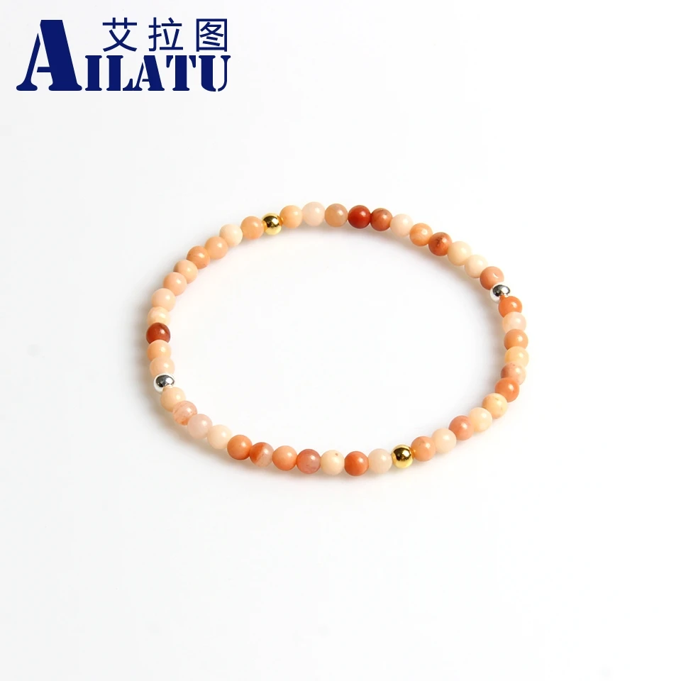 

Ailatu Natural Pink Color Stone Buddha Bracelet 4mm Round Beads Elasticity Rope Men Bangle Yoga Jewelry