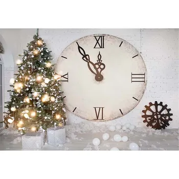 

White Brick Wall Photography Backdrops Vinyl Christmas Tree Printed Clock White Balloons Newborn Baby Kids Photo Background