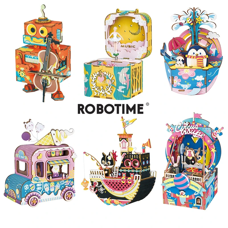 Robotime Новое поступление DIY 3D Kitty балет деревянная игра-головоломка подвижная Музыкальная Коробка игрушка подарок для детей дети взрослые AMD