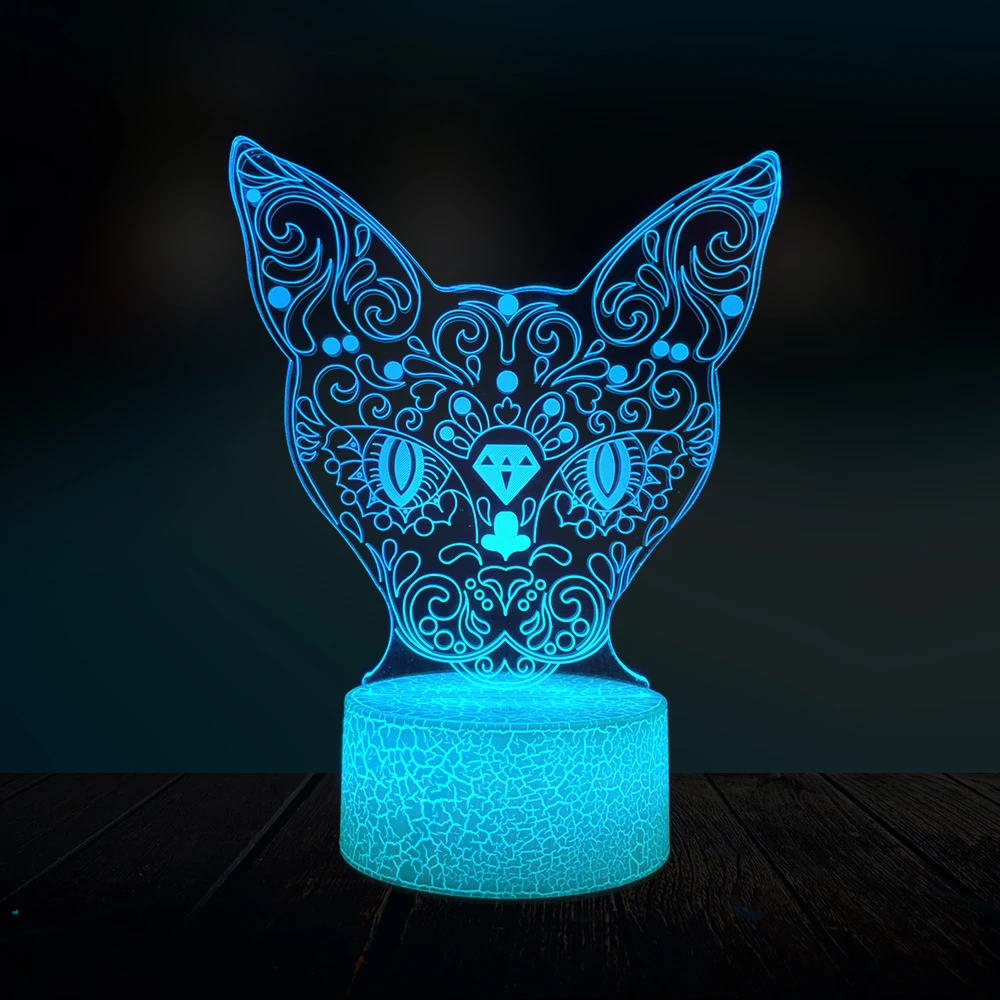 3D лампа в виде животного цветка головы кошки ночник светодиодный светильник USB