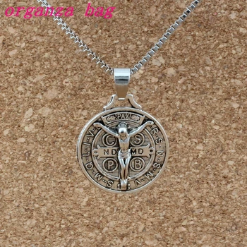 

20pcs Saint Jesus Benedict Nursia Patron Medal Cross Charm Religion Pendant Necklaces Jewelry DIY 23.6 inches Chains necklace
