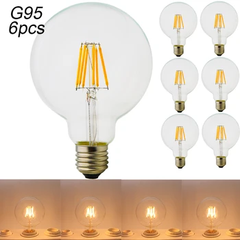 

6 pcs/lot LED high quality retro Edison filament bulb G95 bulb 4W 6W 8W filament LED bulb E27 indoor lighting
