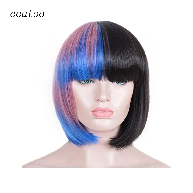 

ccutoo Women's Melanie Martinez BOBO Short Pink Blue Black Mix Straight Synthetic Hair Cosplay Costume Wig Heat Resistance Fiber