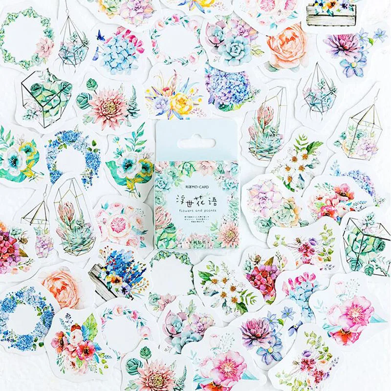 

Flower Language Hand-Shaped Boxed Stickers 46 Pieces Into The Cartoon Scrapbook Hand Book Album Decoration Diy Sealing Stickers