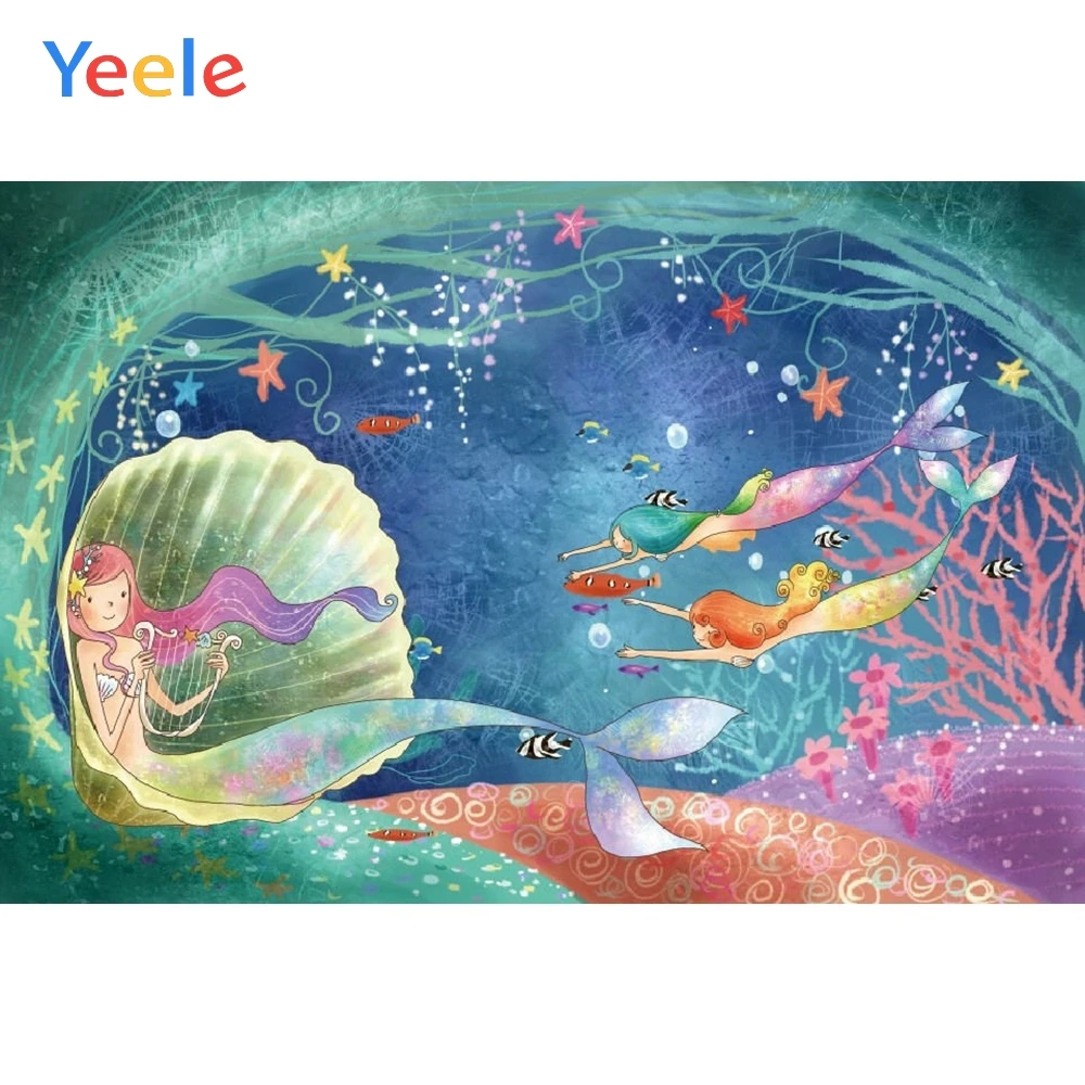 

Mermaid Seabed Shell Baby Kids Children Birthday Party Photography Backdrop Custom Photographic Background For Photo Studio
