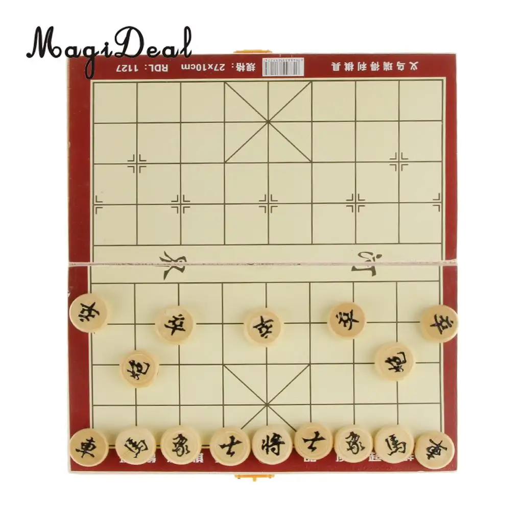 MagiDeal Portable 4.8 x 13.6 x 3.3cm Folable Wooden Traditional Chess Travel Set Chess Game Kids Gift Funny Sports Entertainment
