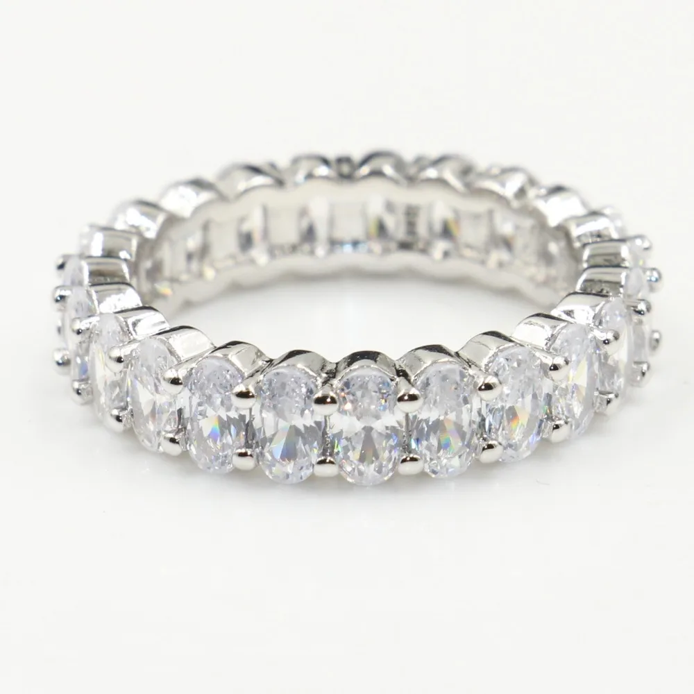 Size5-10 Deluxe Jewelry 925 пробы серебряный овальный Cut Белый Ясно 5A кубического циркония Eternity для женщин обручальное кольцо подарок Rulalei