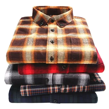 

High Quality 100% Cotton Men Flannel Plaid Shirt Fashion Casual Soft Comfort Long Sleeve Male Shirts Collar Buckle Design