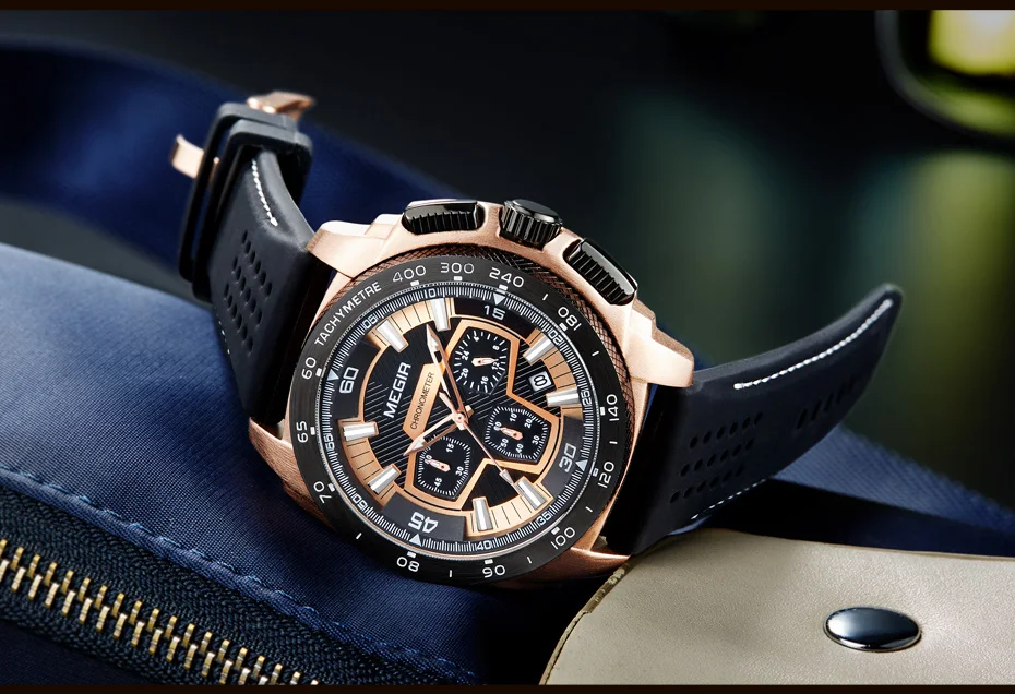 MEGIR мужские спортивные часы с хронографом, модные силиконовые армейские военные часы, мужские кварцевые наручные часы, мужские часы 2056