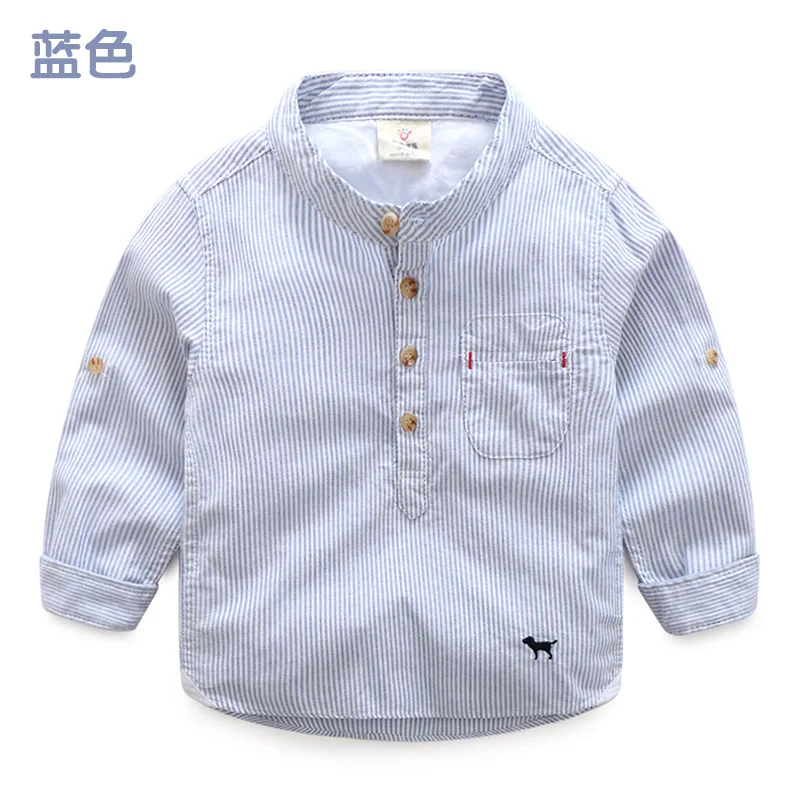 Рубашки в полоску для мальчиков весенне-Осенняя детская одежда повседневные крутые топы с длинными рукавами и пуговицами, футболки для маленьких мальчиков - Цвет: Синий