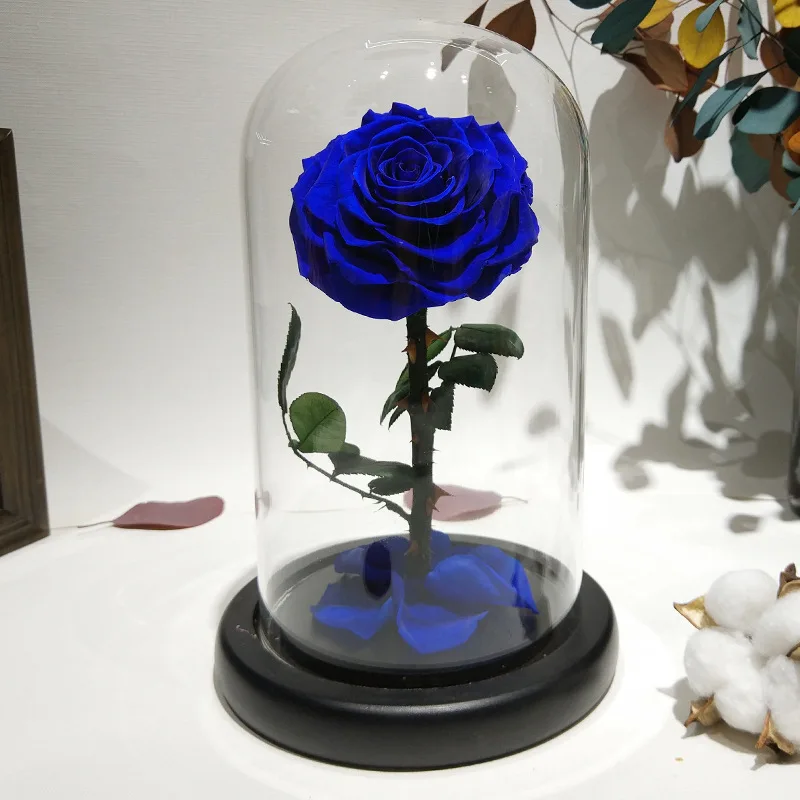 Стеклянная крышка свежая консервированная роза цветок колючая Роза Флорес для свадьбы свадебные вечерние украшения подарок на день Святого Валентина Blu - Цвет: Blue
