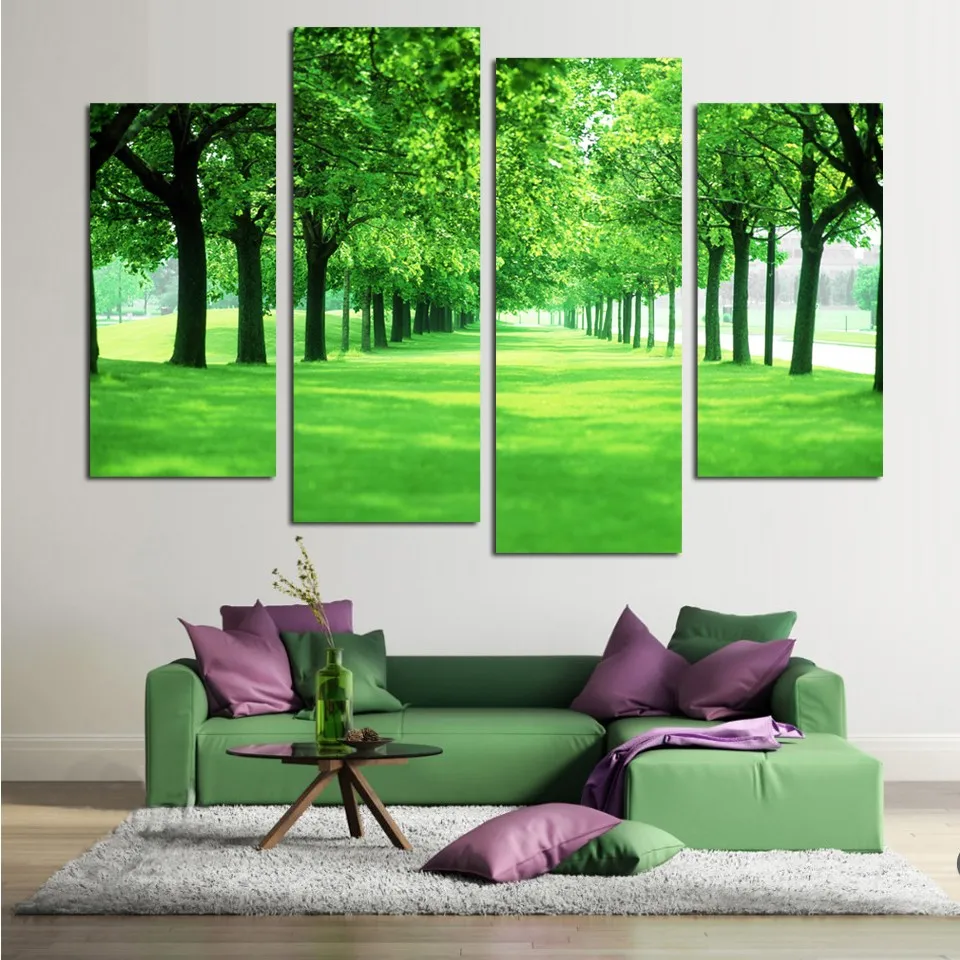 4 Панель Green Tree холст картина печатается пейзажной живописи для Гостиная без Рамки поддавки стикер