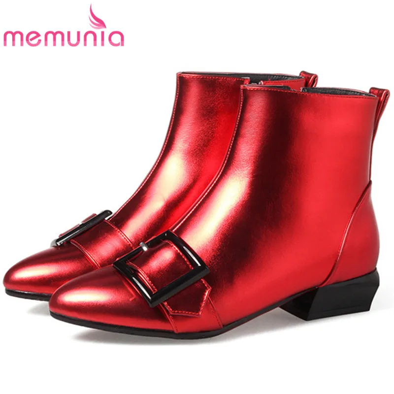 

MEMUNIA Low heels shoes woman ankle boots for women PU soft leather spring autumn womens boots pointed toe fashion size 34-43