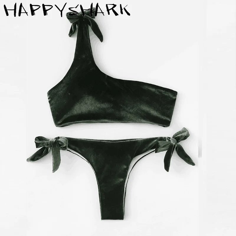 HAPPYSHARK Фиолетовый купальник на одно плечо новинка 2019 купальник-бандо женский