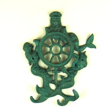 

Antique Cast Iron Mermaid Miniature Wall Mounted Metal Anchor Model Mural Helm Hook Nautical Decor Gadget Art Craft Accessories