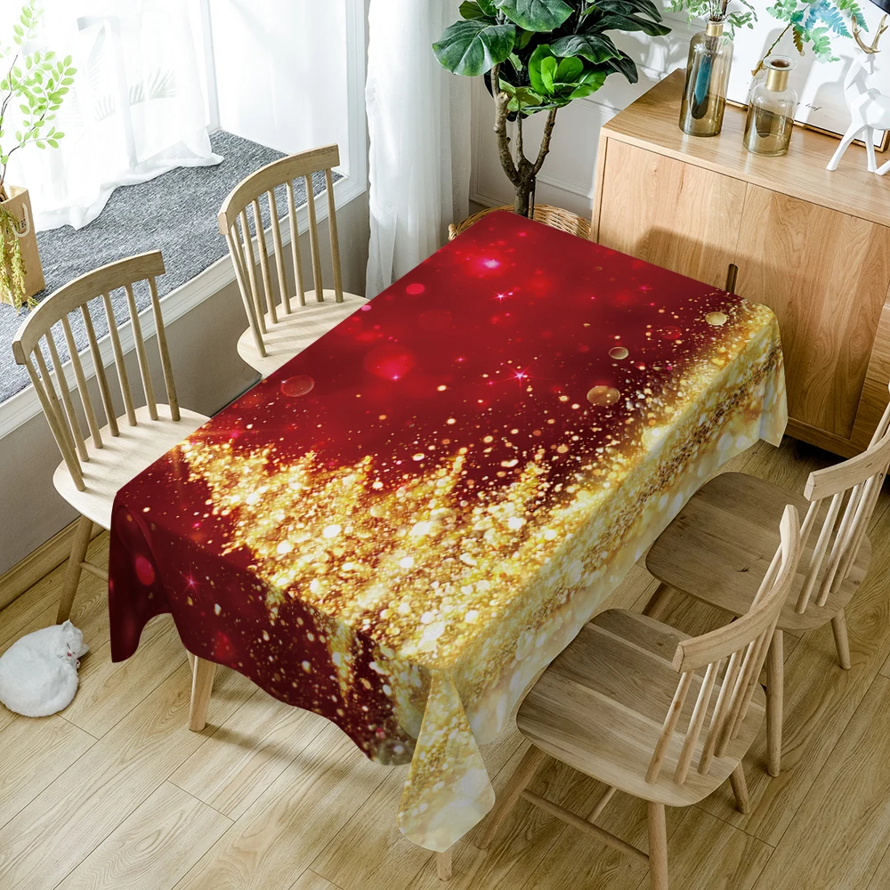 

Customizable 3d Tablecloth Golden Christmas Tree Pattern New Year Table Cloth Dustproof Polyester Cotton Rectangular Table Cover