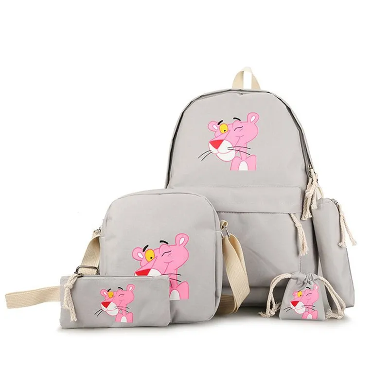 

Cute Pink Panther Cartoon Women Backpack Canvas School Backpack for Girls Embroidery Female Travel Backpack schoolbags Mochila