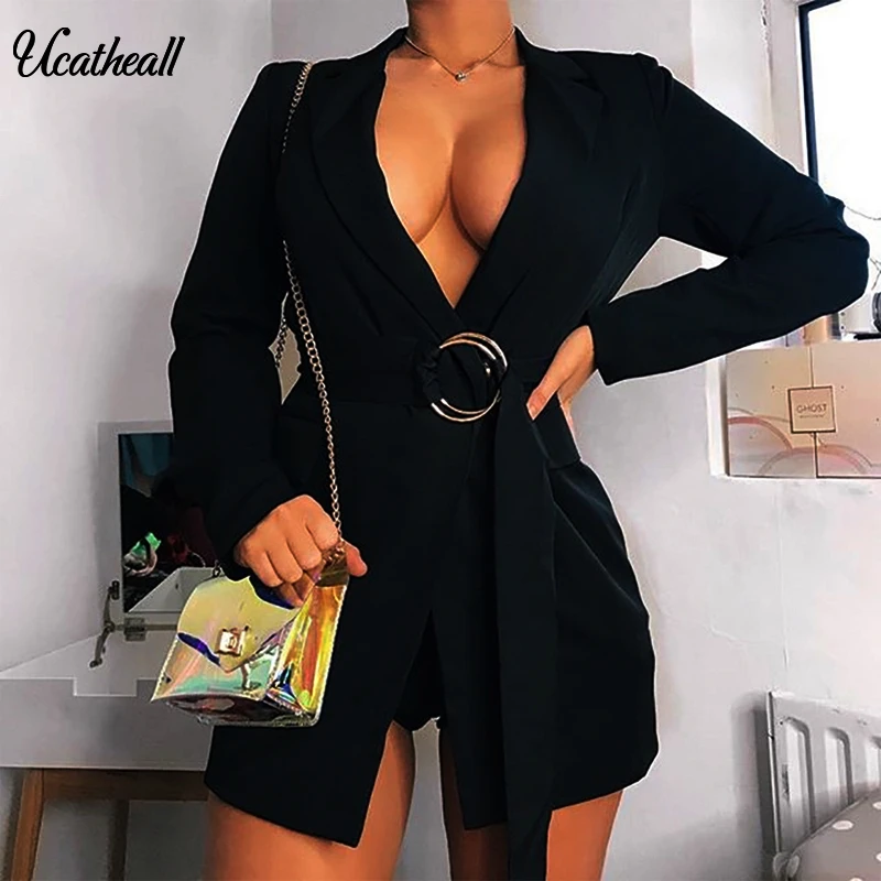 

Fashion Slim Blazers Women Autumn Suit Jacket Female Work Office Lady Suit Black With Belt Blazer Coat