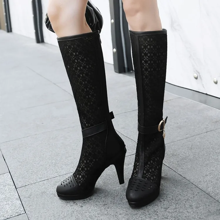 

Big Size 11 12 13 14 15 Boots with laces, mesh, sandals, semi-permeable meat summer boots Round head Pure color