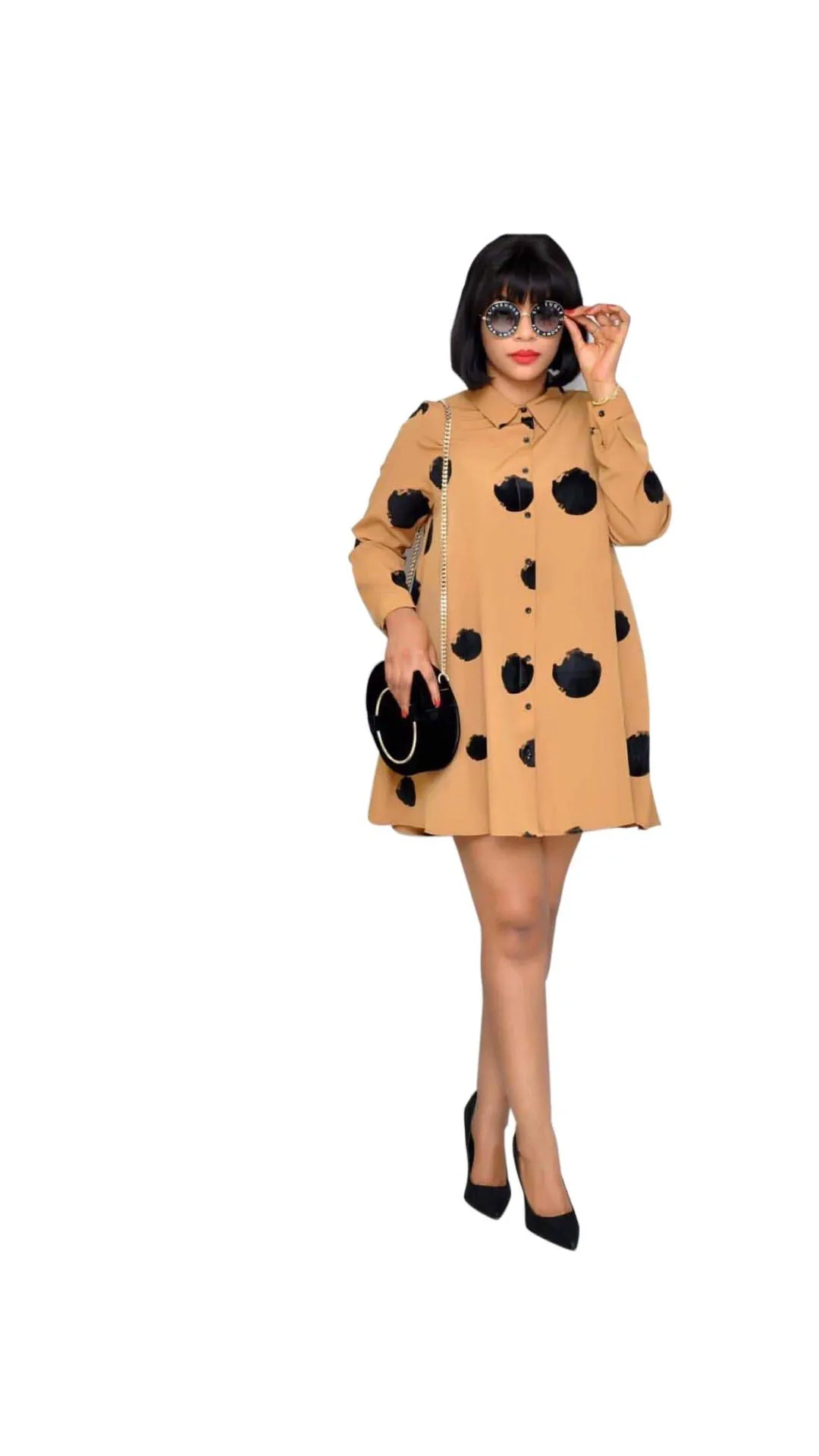 Женская мода Нью-Йорк мода шоу каракули точка рубашка Тип Commuter большое свободное платье