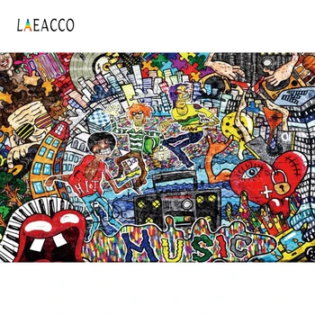 

Laeacco Graffiti Retro Brick Wall Painting Scene Portrait Nature Photography Background Photographic Backdrops For Photo Studio