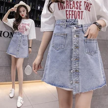 Винтажные юбки для женщин лето весна корейский vestido Женские джинсы новые с высокой талией нерегулярные джинсовые юбки женские Y1424