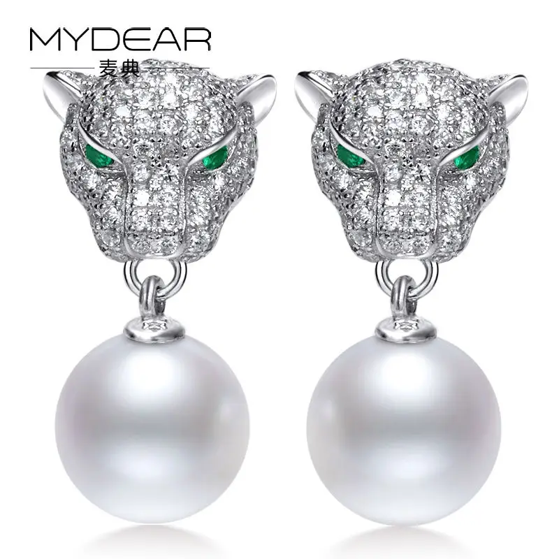 

MYDEAR Fine Pearl Jewelry 9-9.5-mm Real Freshwater Pearls Earrings 925 Sterling Silver Stud Earrings For Women,2016 New Arrival