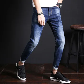

Mens Skinny Casual Elastic Classic Jeans Fashion Casual Slim Fit Straight Jeans Long Solid Comfortable Pencil Pants AA11452