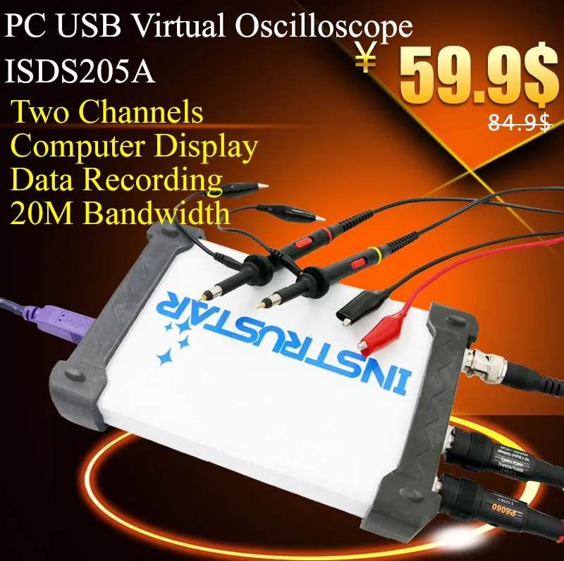 ISDS205A Virtual PC USB oscilloscope 2CH 20 MHz 48MSa s FFT analyzer Data Logger