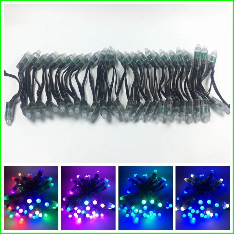 

100pcs DC5V/DC12V WS2811 IC 12mmRGB Led Module String black wire LED Pixel Light Digital Full Color Waterproof IP68 Super bright