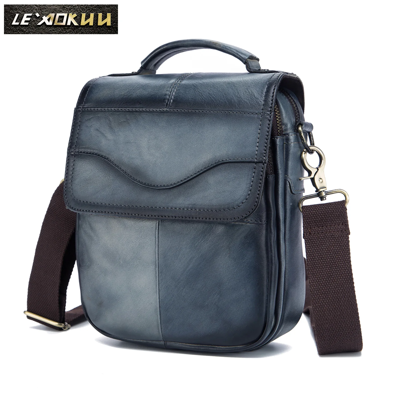 

Quality Leather Male Fashion Casual Tote Messenger bag Design Satchel Crossbody One Shoulder bag 8" Tablet Case For Men 144b-b