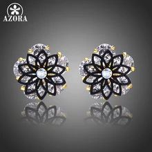 AZORA, милые серьги-гвоздики в форме лотоса с круглой огранкой из чистого кубического циркония для женщин, серьги в виде черного цветка, ювелирные аксессуары TE0310