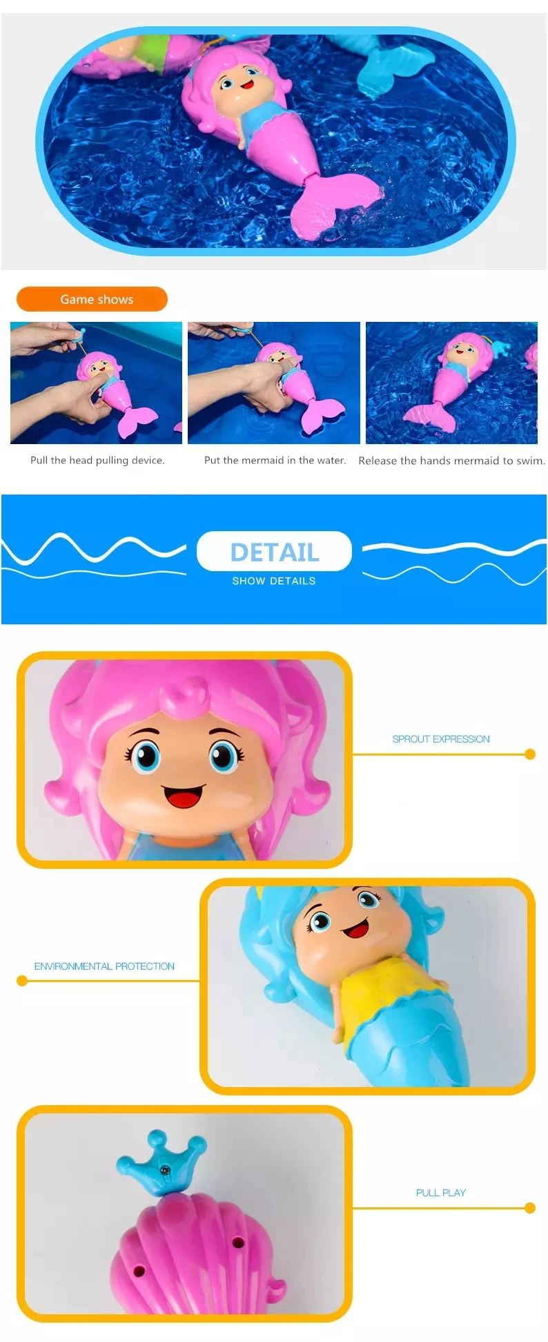 Baby Bath Toys Cute Cartoon Animal Mermaid Clockwork Dabbling Classic Swimming Water Wound Up Chain Bathroom Toy for kids