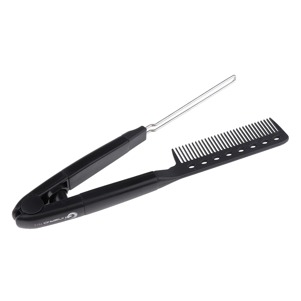 Fashion Salon Straight Bouffant Folding Pocket Comb Clip Hair Travel Brush V Shaped Hair Straightener Brush