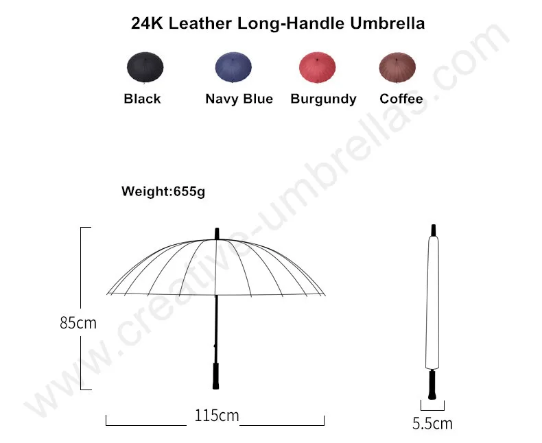 115 см диаметр 24 стороны ребра открыть Искусственная кожа бизнес-зонтик с проведением ремни коммерческих stick автомобиля зонтик