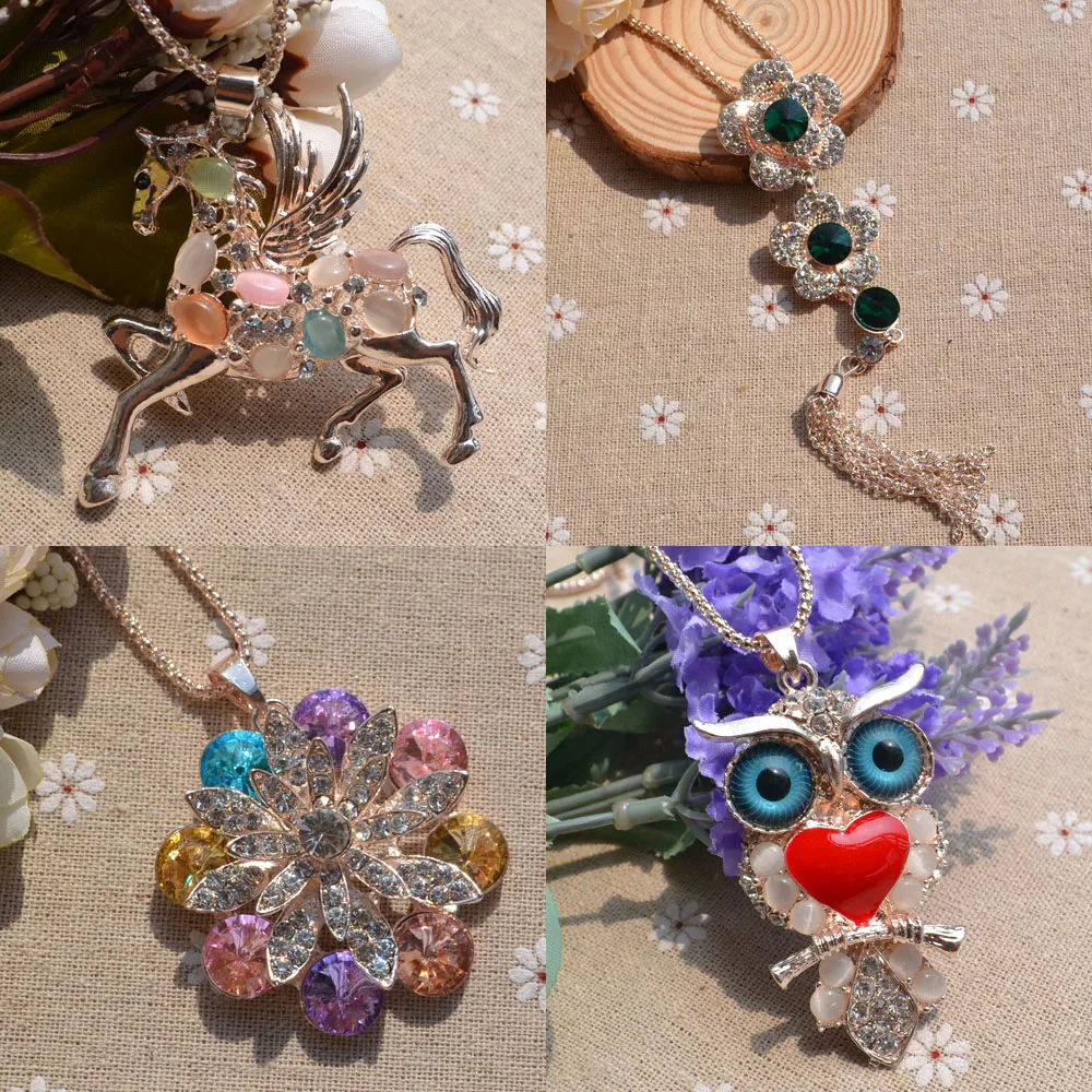 

2016 New Style Fashion Jewelry Rose Gold Pendant Rhinestone And Crystal Sweater Chain Lady Necklace