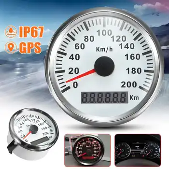 

GPS Speedometer 200KM/H IP67 Waterproof 85mm Speed Gauge for Car Truck SUV Motorcycle DC 9V-32V With GPS Antenna Red Backlight