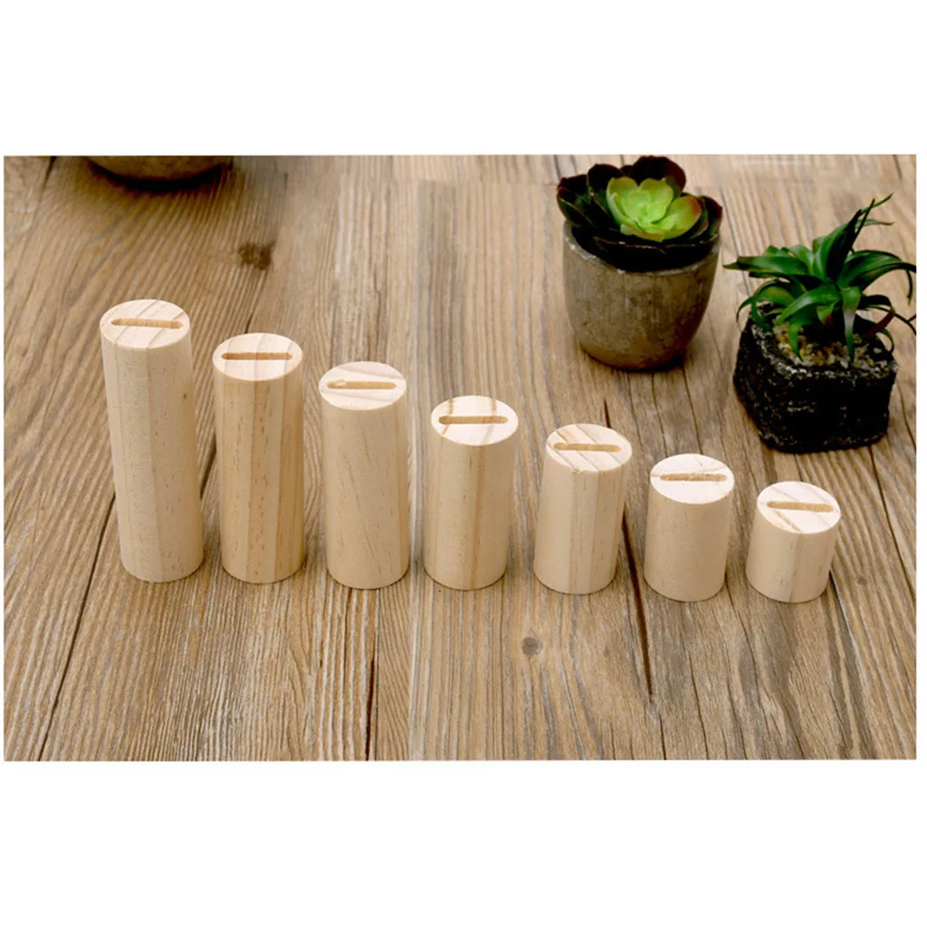 7Pcs Lot Unpainted Natural Wooden Cylindrical Jewelry Display Rack Organizer 