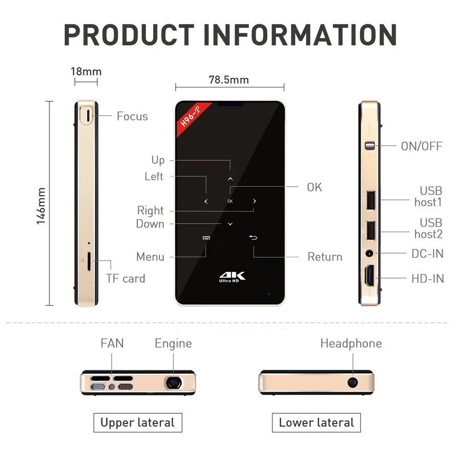 H96-P Android tv Box четырехъядерный мини-проектор DLP двухдиапазонный 5G wifi домашний видео кинотеатр Ultra HD Bluetooth 4 K портативный проектор