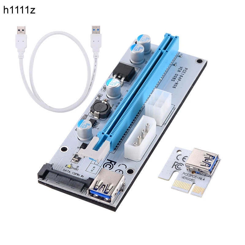 Riser VER008S 3 в 1 Molex 4Pin SATA 6PIN PCIE PCI-E PCI Express Card 1x к 16x USB 0 кабель для майнинга BTC Bitcoin Miner |