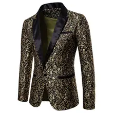 Высокое качество модные классические брендовые блейзер для мужчин одной кнопки печати Slim Fit Бизнес пиджак