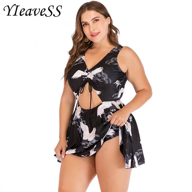 {Excellent|Wonderfull|Very Good|Very Recommended} Plus Size One-Piece Swimsuit With Skirt Animal Bird Print Slit One Piece Swimdress Padded Big Size Bathing Suit Beach Wear Dress Limited Offers
