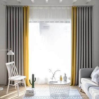 

CANIRICA Curtains Nordic style Cotton Linen Cortinas Splicing Blackout Curtains for Home Bedroom Cortinas Para Sala de Estar