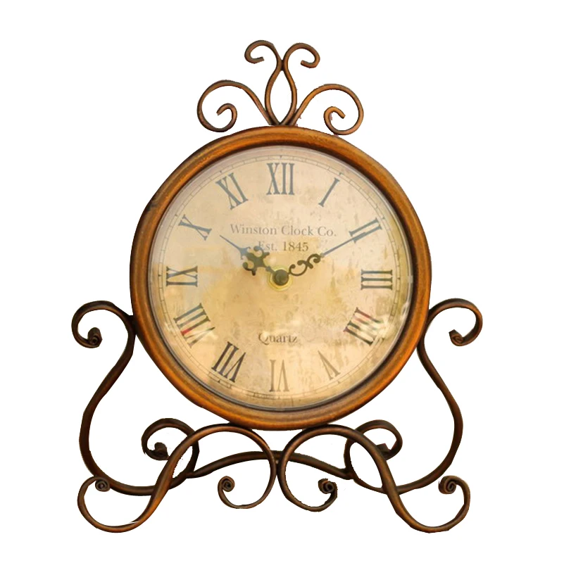 

Slient Vintage Wrought Iron Table Clock European Mute Desktop Clock Home Decor