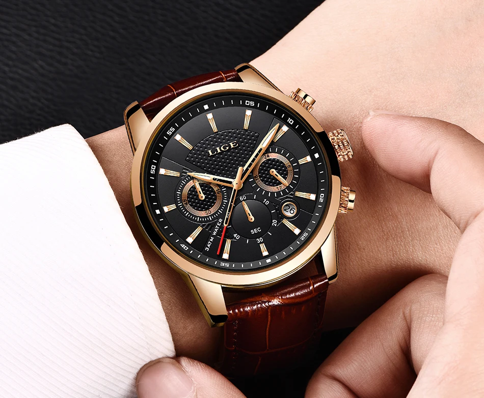 LIGE 2020 New Watch Men Fashion Sport Quartz Clock Mens Watches Brand Luxury Leather Military Waterproof Watch Relogio Masculino