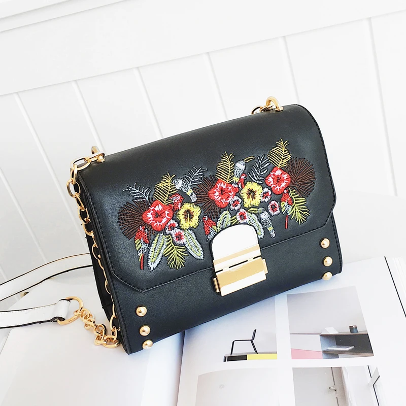 2018 бренд вышитые сумки этнические через плечо клапаном кожаные цепь crossbody бренда